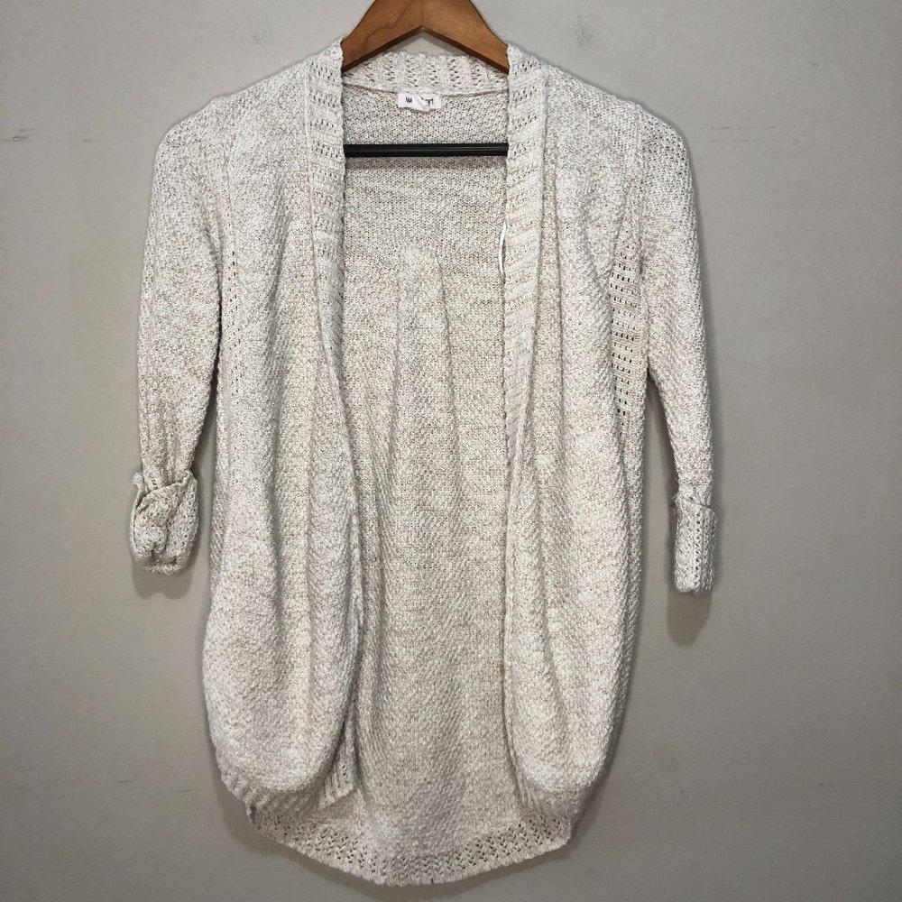 Westport 3/4 Cuffed Sleeve Open Front Knit Cardigan Beige XSmall